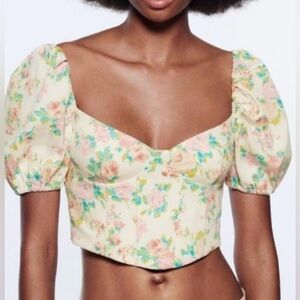 Zara Corset Crop Puff Sleeve Top